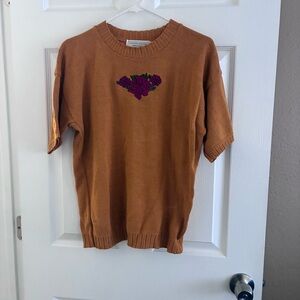United States Sweaters Brown Floral Short Sleeve Sweater Size Large